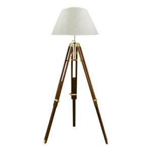 Stativ Lampe – maritime Stehleuchte aus Holz und Messing im klassischen Design