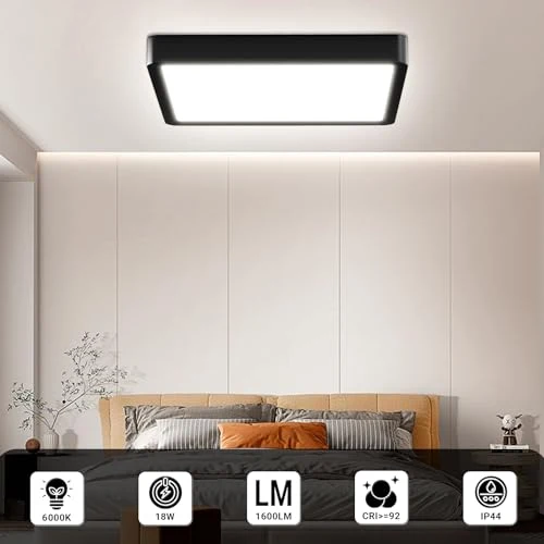 LQWELL® Deckenleuchte LED Deckenlampe, IP44 Wasserfest Badlampe Quadrat Flach 18W 6000K 1600LM Modern Schlicht Lampe Dünn für Wohnzimmer Badezimmer Schlafzimmer Küche Flur Keller Büro, 220 * 24mm – Bild 7