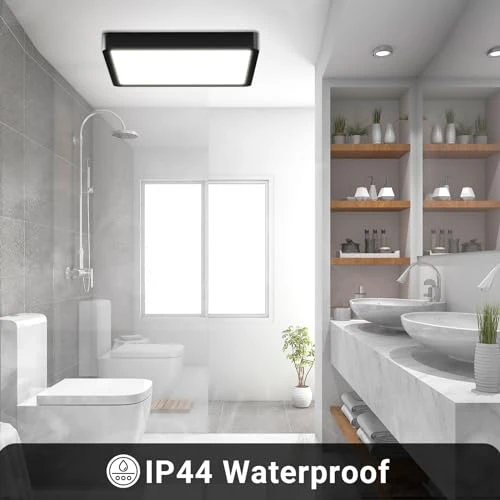 LQWELL® Deckenleuchte LED Deckenlampe, IP44 Wasserfest Badlampe Quadrat Flach 18W 6000K 1600LM Modern Schlicht Lampe Dünn für Wohnzimmer Badezimmer Schlafzimmer Küche Flur Keller Büro, 220 * 24mm – Bild 8