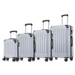 YONSLY® Koffer Suitcase Set, Trolley Reisekoffer, Rollkoffer Handgepäck mit 4 Rollen 360°, ABS Hartschalen, Sicherheitsschloss, Weicher Gummigriff, 210D-Futter (4er Set, S,M,L&XL, Silber)