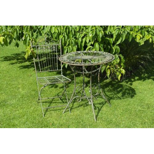 Gartentisch rund 70 cm – dekorativer Metalltisch aus Eisen in Braun Grün – Bild 3