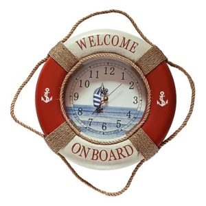 Wand Uhr Rettungsring Welcome on Board – maritime Uhr im Küsten Stil