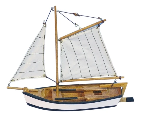 Fischerboot – maritime Holz Deko mit Stoffsegel 25 cm – Bild 2