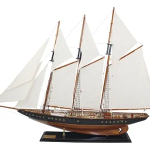 Segelschiff Atlantic – große maritime Holz Deko mit Stoffsegel im Antik Look 120 cm