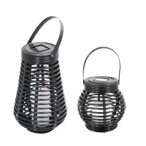 LQWELL® Solarlampen für den Garten, wasserdichte Solarlaternen, Gartenleuchten aus Rattan, warmweiß, 2er-Set für Hof, Zimmer, Partydekoration