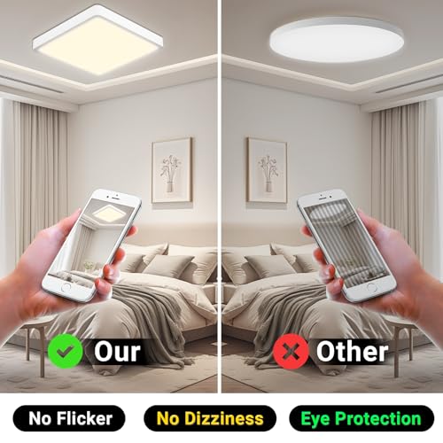 LQWELL® Deckenleuchte LED Deckenlampe, IP44 Wasserfest Badlampe Quadrat Flach 23W 4000K 2600LM Modern Schlicht Lampe Dünn für Wohnzimmer Badezimmer Schlafzimmer Küche Balkon Keller Büro, 300 * 25mm – Bild 6