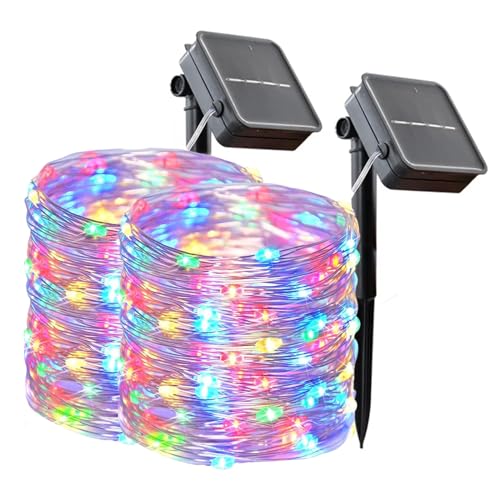 LQWELL® 2er-Set 12 m Solar-Lichterketten für den Außenbereich, Solar-Kupferdraht, IP65 wasserdicht, 120 LEDs, für Garten, Balkon, Party, Hochzeit, Geburtstag, Weihnachtsdekoration (bunt) – Bild 2