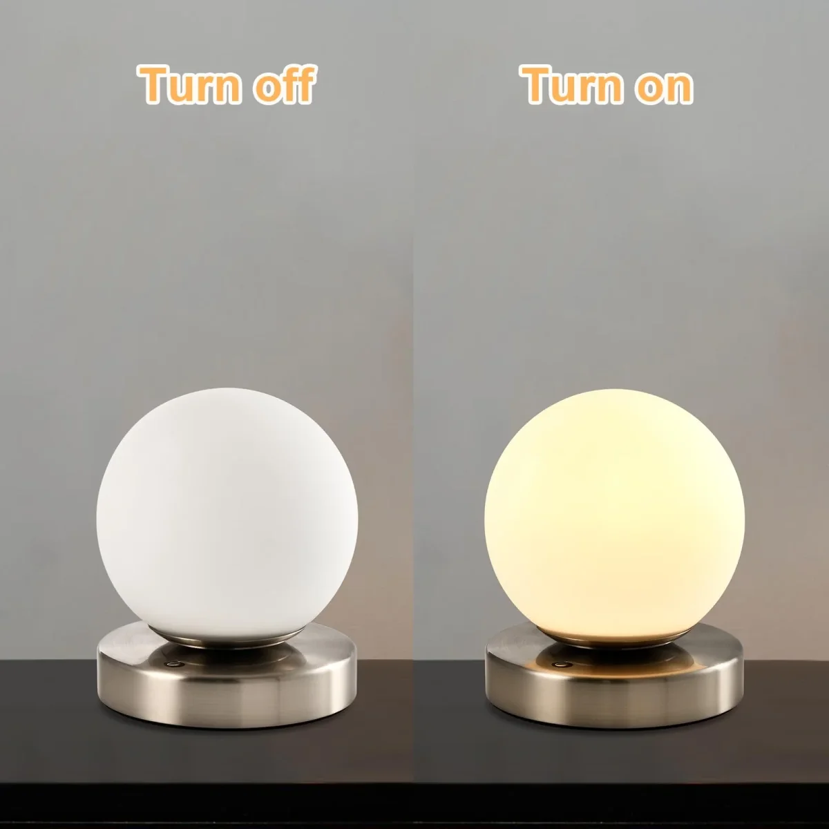 LQWELL® Nachttischlampe Nachttischleuchte, Tischlampe Tischleuchte 3 Dimmstufen USB Wiederaufladbar Touch Beistelltischlampe Leselampe Kugel Glas für Drinnen Schlafzimmer Fensterbank – Bild 7