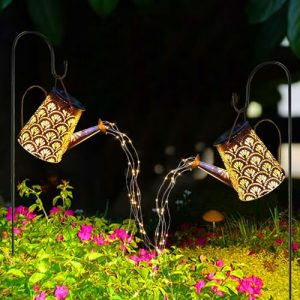 LQWELL® Solar Gießkanne mit Wasserfall Lichterkette Lampe für Garten Außen wasserdicht für Hof Path Rasen Wege Terrasse Yard Deko
