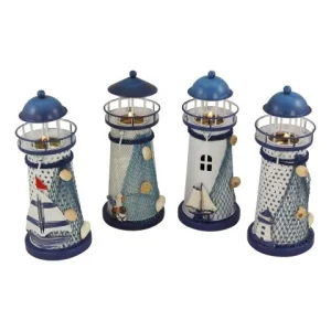 Leuchtturm Teelichthalter Set – maritime Metall Deko in 4 Varianten