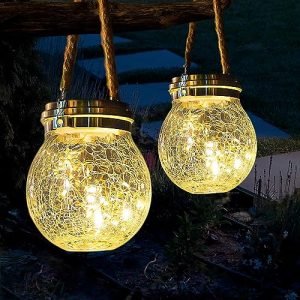 LQWELL Solarleuchten für den Garten, wasserdichte Solar-Hängeleuchten, Solarlaternen, Solarlampen mit Glaskugeln zur Dekoration des Gartens