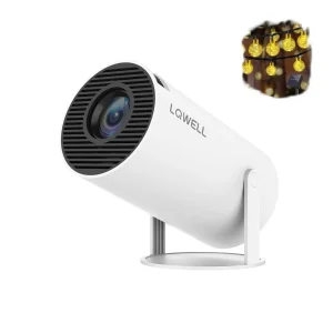 LQWELL® HY300 PRO Mini Beamer + Solar Lichterkette Kombination, 4K 1080P Unterstützung, Android 11, kabellose Projektion, unterstützt Airplay Miracast, mit WiFi Bluetooth, tragbarer Projektor
