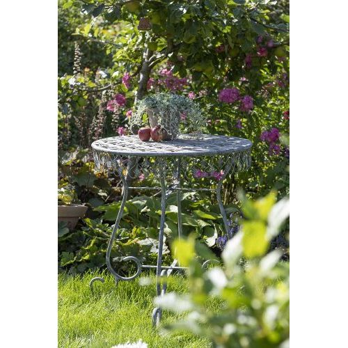 Gartentisch rund 71 cm – dekorativer Metalltisch aus Eisen in Grau – Bild 3