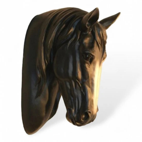 Pferdekopf Wanddekoration Schwarz aus Kunstharz – dekorative Wandfigur für Wohnraum und Stall, 50 cm