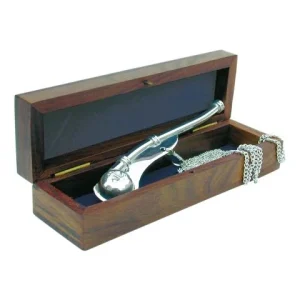 Bootsmannspfeife Nautic versilbert mit Kette – maritime Pfeife in Holzbox
