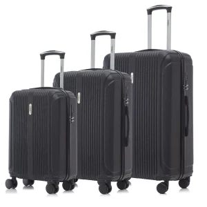 YONSLY® Koffer Trolley Reisekoffer Suitcase Set, Rollkoffer Handgepäck, Kofferset, Gepäckset mit 4 Rollen 360°, ABS Hartschalen, Zahlenschloss, Weicher Gummigriff (3er Set, M,L&XL, Schwarz)