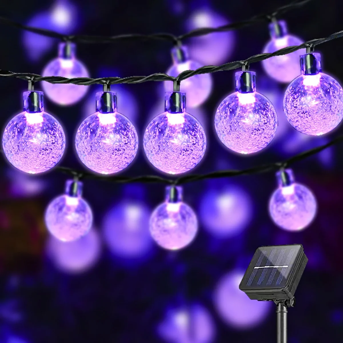 LQWELL® Solar Lichterkette Aussen 5M 15LED 8 Modi für Innen und Aussen Kettenlicht Kristall Kugeln IP44 Wasserdicht Garten Terrasse Balkon Hochzeit Party Fenster (Lila)