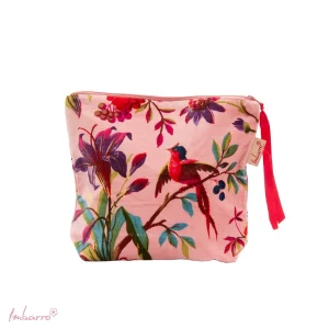 Kosmetiktasche Blossom – stilvolle Samttasche mit floralem Vogelmotiv in 9 Farben