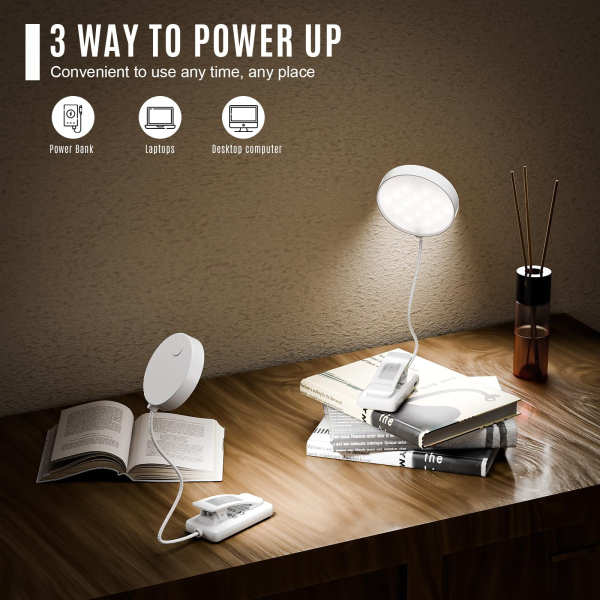 LQWELL® 1x Leselampe Buch Klemme im Bett, USB Wiederaufladbare Leselicht mit 3 Farbtemperaturen, 10 Helligkeitsstufen & Stufenloses Dimmen, 360° Flexibel Buchlampe für Kinder, Buchliebhaber, Weiss – Bild 4