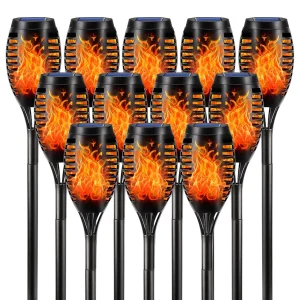 LQWELL® Solarleuchten Solar Fackellicht für Außen Garten 12 Stück 12 LED Solarlampe mit Realistischer Flammeneffekt IP65 Wasserdicht Gartenfackeln Solar Weg Hinterhöfe Rasen Beleuchtung (12 Stück)