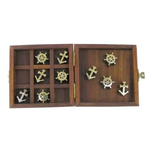 Spiel Anker und Steuerrad – maritimes Denkspiel aus Holz und Messing