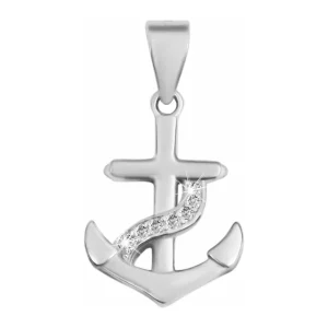 925 Echt Silber Anhänger ohne Kette, Anker mit Zirkoniabesatz