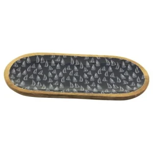 Platte Segelboote oval 40 cm – dekorative Servierplatte aus Mango Holz mit Emaille