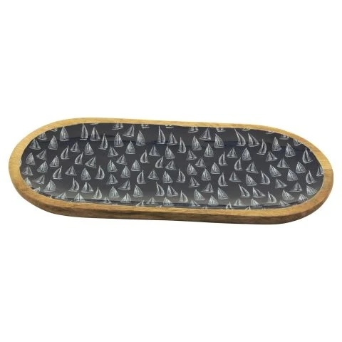Platte Segelboote oval 40 cm – dekorative Servierplatte aus Mango Holz mit Emaille – Bild 2