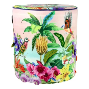 Pouf Paradise Ø 40 x 45 cm Samtpouf mit exotischem Paradiesmotiv