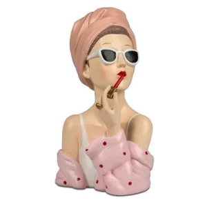 Büste Dame mit Lippenstift und Sonnenbrille 27 cm aus Kunststein handbemalt
