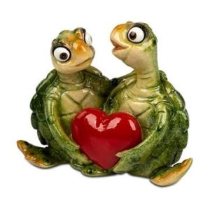 Dekofigur Schildkröten Paar mit Herz Grün