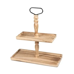 Etagere aus Naturholz 2 Etagen mit Tragegriff 44 cm