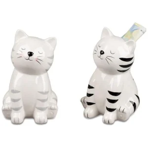 Spardose „Katze“ mit Schloss – 2er-Set, handbemalt, 13 × 18 cm