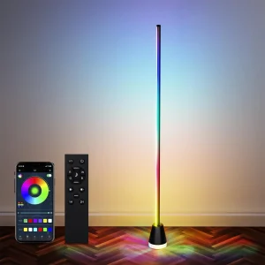 LQWELL® RGBIC LED Stehlampe Dimmbar, 150cm Ecklampe mit Fernbedienung und APP, 16 Millionen Farben Smart Standleuchte mit DIY und Musikmodus, Timing-Funktion für Wohnzimmer, Schlafzimmer, Party
