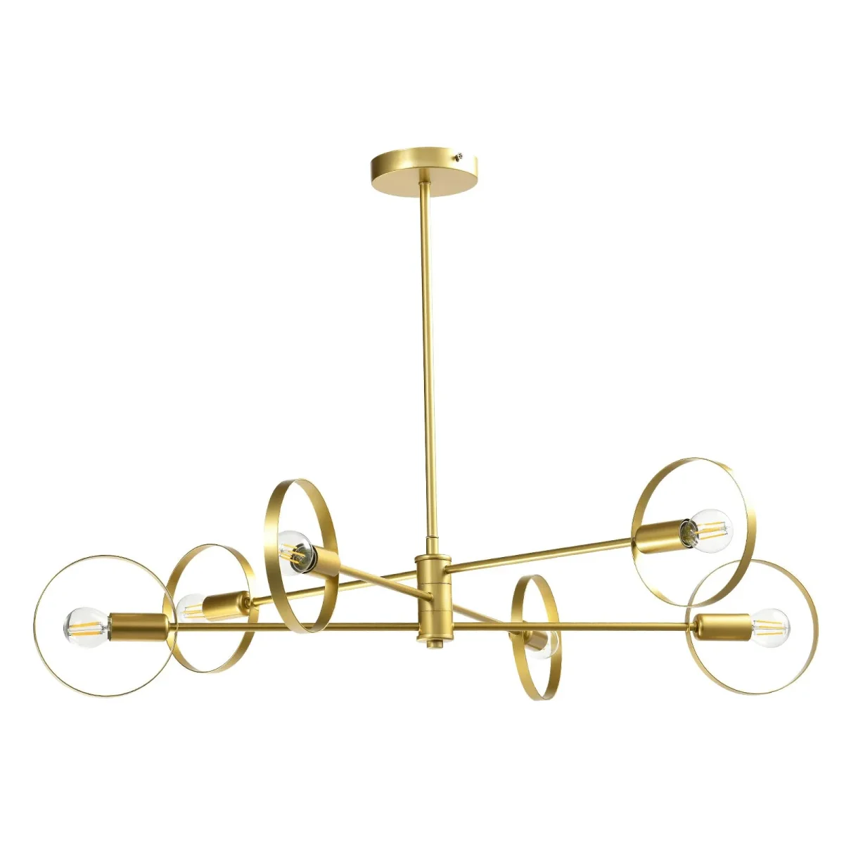 LQWELL® Kronleuchter 6-Licht E14, Industrie Chandelier, Modern Pendelleuchte Hängeleuchte für Wohnzimmer Schlafzimmer Esszimmer Gang Cafés Bar Studio, Metall Deckenlampe, Gold – Bild 3