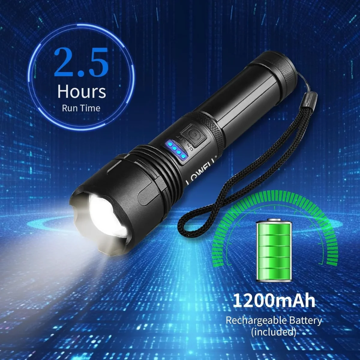 LQWELL® Taschenlampe LED USB C Aufladbar, Extrem Helle Zoombares Taktische Taschenlampen mit 5 Lichtmodi, Einstellbare Helligkeit, Wasserdichte Flashlight für Camping, Wandern, Outdoor, 2 Stück – Bild 4