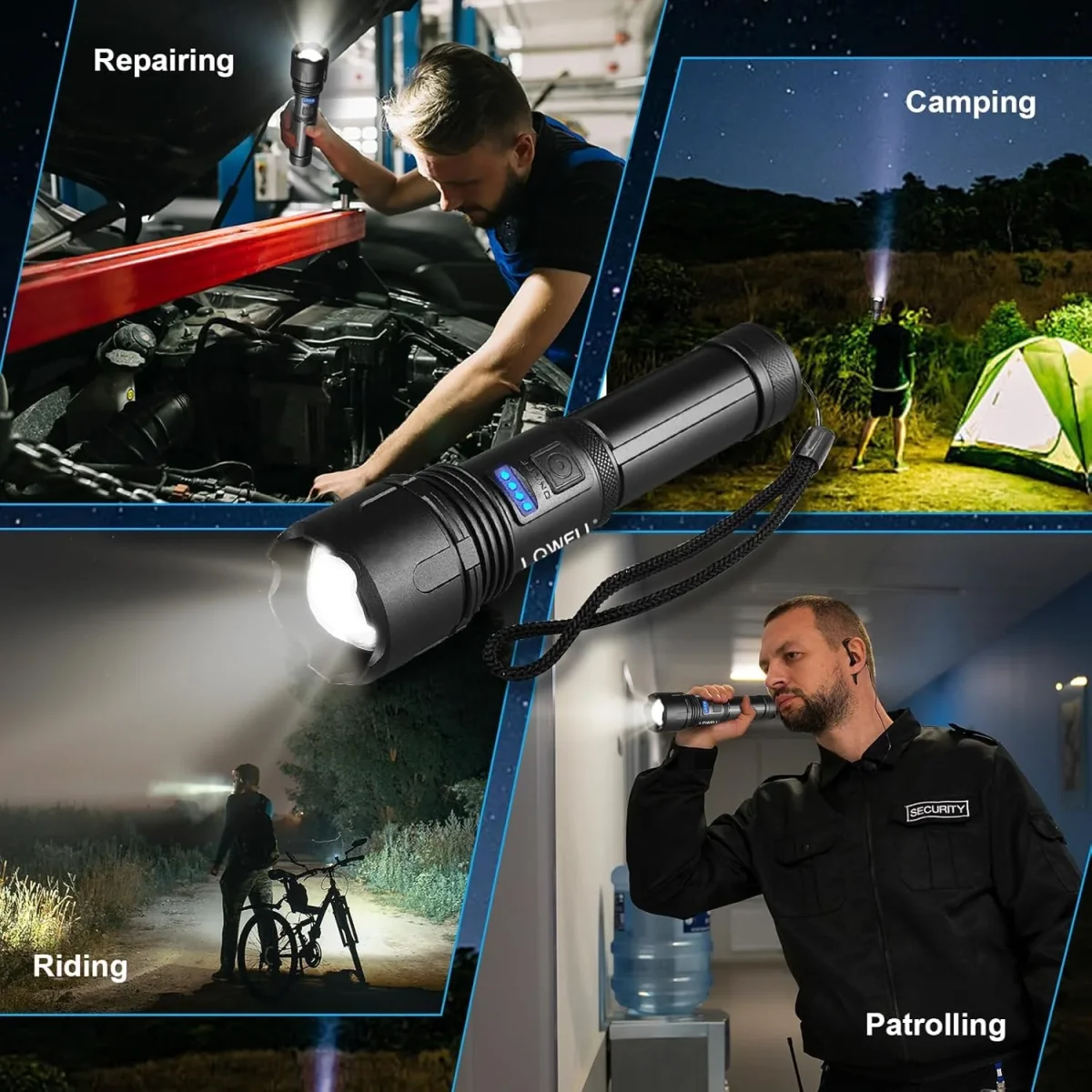 LQWELL® Taschenlampe LED USB C Aufladbar, Extrem Helle Zoombares Taktische Taschenlampen mit 5 Lichtmodi, Einstellbare Helligkeit, Wasserdichte Flashlight für Camping, Wandern, Outdoor, 2 Stück – Bild 7
