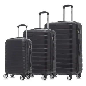 YONSLY® Reisekoffer Trolley Rollkoffer Handgepäck, Kofferset, Gepäckset, Koffer Suitcase Travel Set Hartschalenreisekoffer mit 4 Rollen 360°, Zahlenschloss, Weicher Gummigriff (3er Set,M,L&XL,Schwarz)