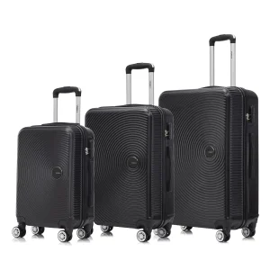 YONSLY® Reisekoffer Trolley Rollkoffer Handgepäck Set, Kofferset, Gepäckset, Koffer Suitcase, Hartschalenreisekoffer mit 4 Rollen 360°, Zahlenschloss, Weicher Gummigriff (3er Set, M,L&XL, Schwarz)