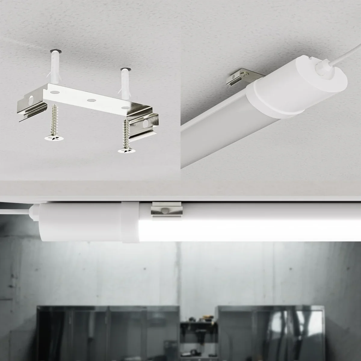 LQWELL® LED Feuchtraumleuchte, LED Röhre 120x7x4.5cm IP65 Wasserfest, 36W 4100LM 6500K, Deckenleuchte Lange als Kellerleuchte, Wannenleuchte, Nassraumleuchte, Garagelampe, Werkstattlampe, 4 Stück – Bild 4