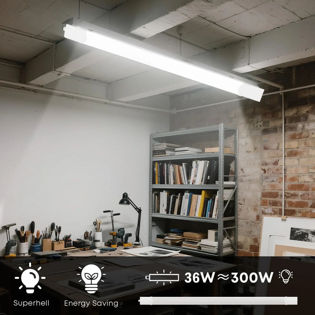 LQWELL® LED Feuchtraumleuchte, LED Röhre 120x5.3x3.3cm IP65 Wasserfest, 36W 4100LM 6500K, Deckenleuchte Lange als Kellerleuchte, Wannenleuchte, Nassraumleuchte, Garagelampe, Werkstattlampe, 4 Stück – Bild 6