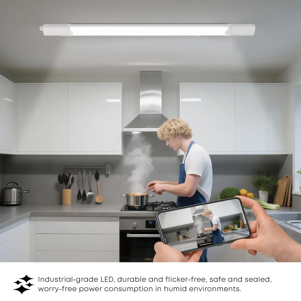 LQWELL® LED Feuchtraumleuchte, LED Röhre 120x5.3x3.3cm IP65 Wasserfest, 36W 4100LM 6500K, Deckenleuchte Lange als Kellerleuchte, Wannenleuchte, Nassraumleuchte, Garagelampe, Werkstattlampe, 4 Stück – Bild 7