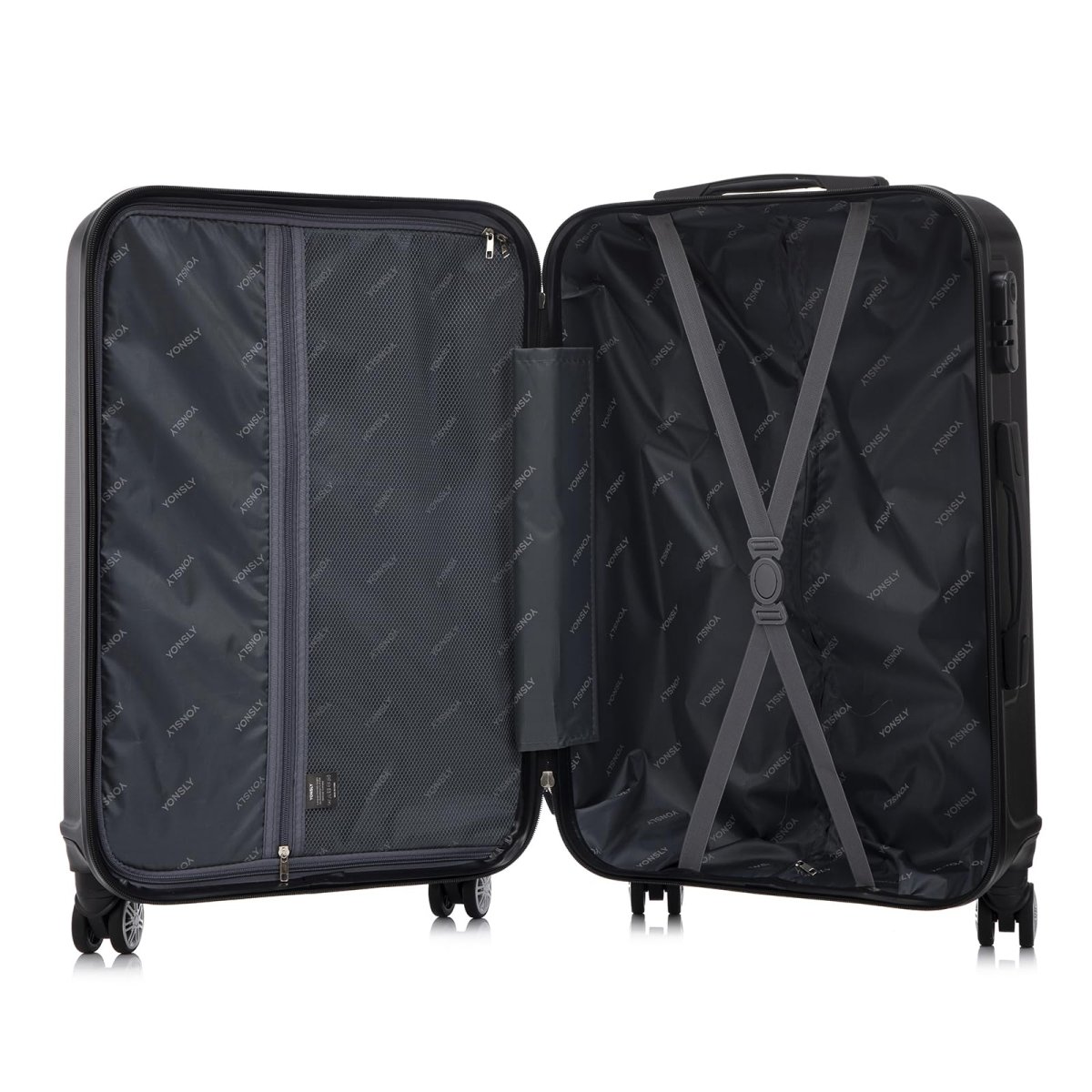 YONSLY® Reisekoffer Trolley Rollkoffer Handgepäck Set, Kofferset, Gepäckset, Hartschalenreisekoffer Travel Koffer Suitcase mit 4 Rollen 360°, Zahlenschloss, Weicher Gummigriff (3er Set,M,L&XL,Schwarz) – Bild 8