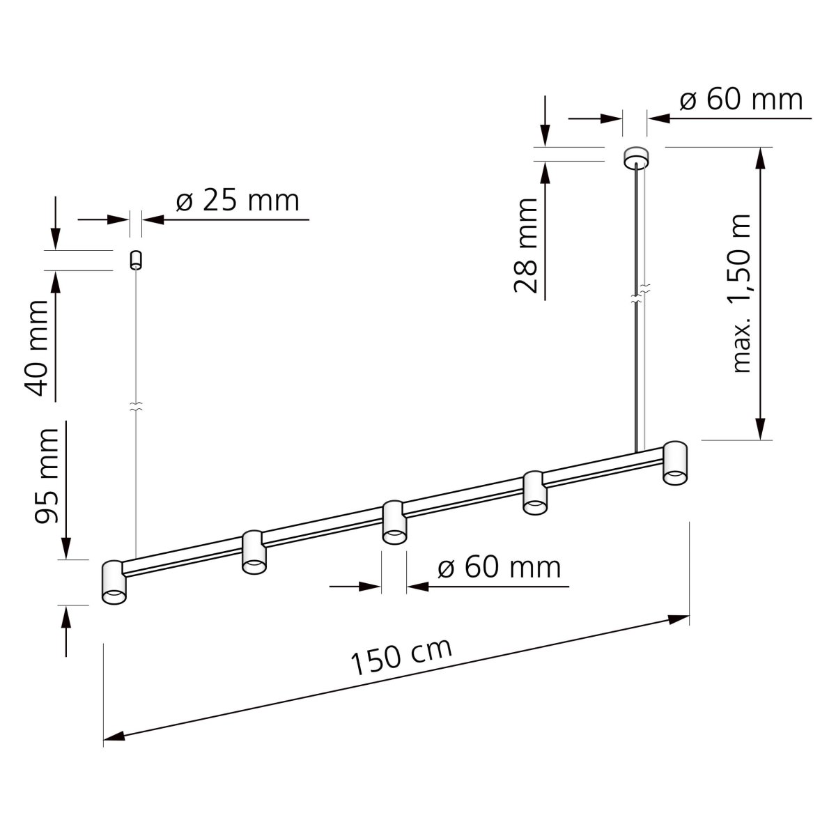 Pendelleuchte SIGNATURE GU10 | 150cm & 5-flammig | matt – Bild 3