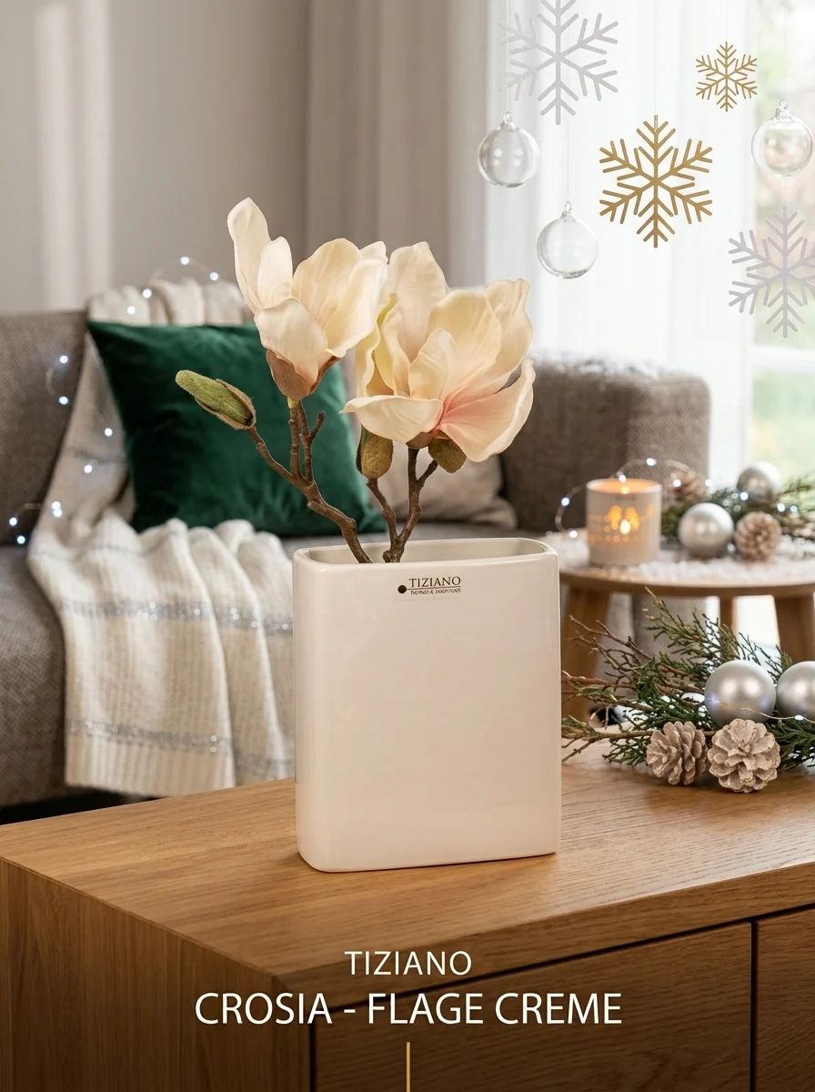 Tiziano Vase Crosia schmal creme weiss