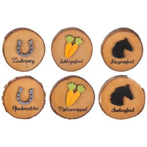 Gruß-Scheiben "Pferd" naturfarben, 3 verschiedene Symbole