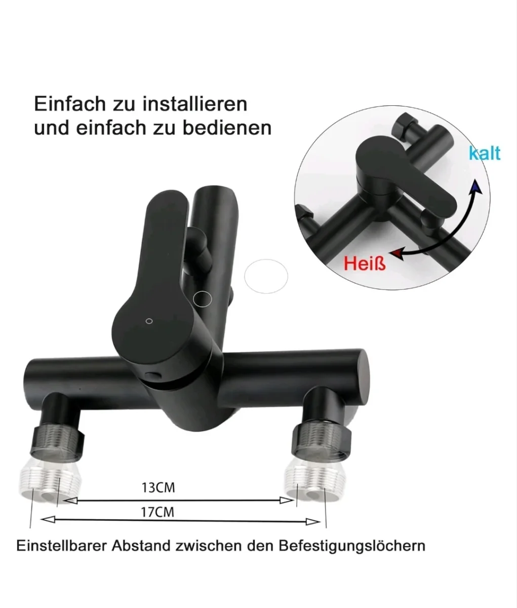 Badewannenarmartur Wannenarmartur mit Brause Schwarz – Bild 7