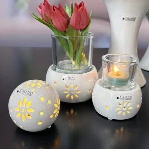 Tiziano Teelicht LED Regolo Tadino rund creme weiss